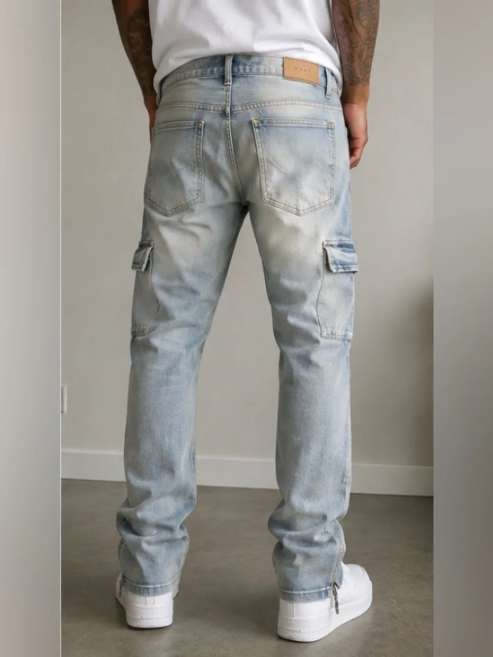 MNML Cargo Jeans Men’s 34 Light Wash Denim Utility Streetwear Y2K